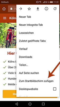 Kölner Singles Webseite deinem Startbildschirm hinzufügen